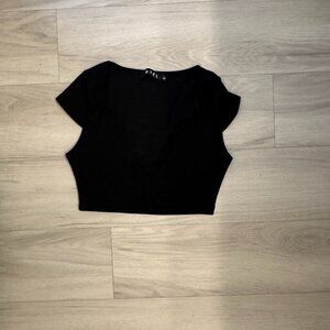 Motel Rocks | Black V Neck Crop Top
